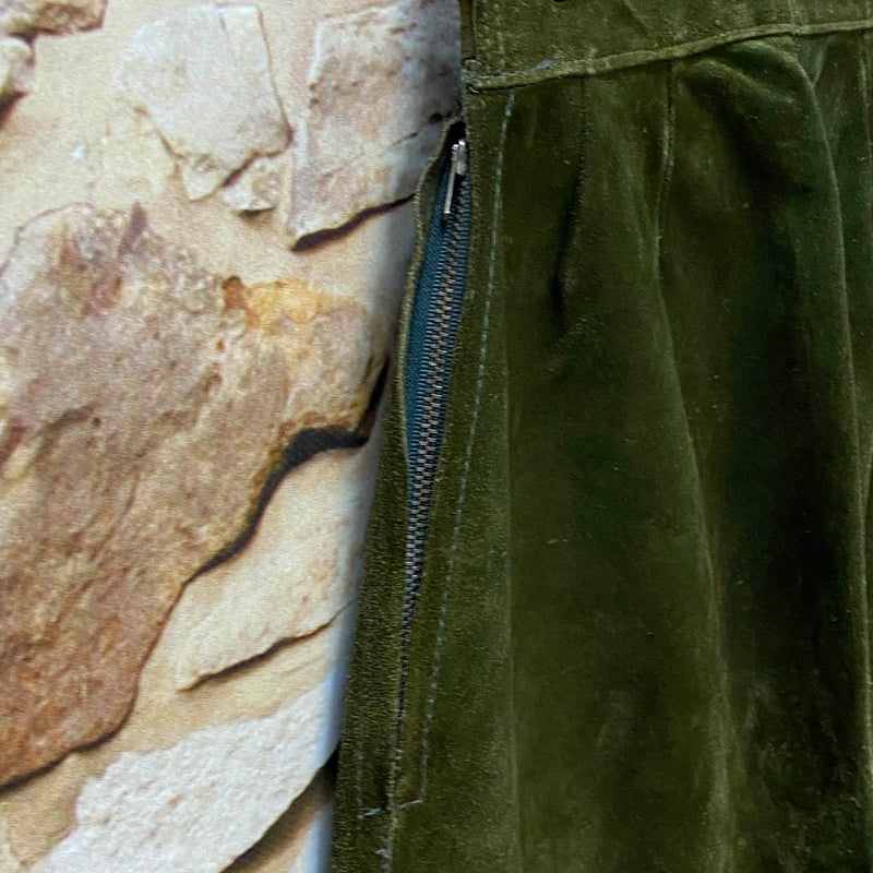Vintage Trachtenlederhose Damen 3/4 olivgrün Gr. 32