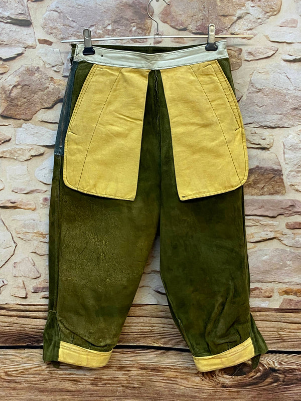 Vintage Trachtenlederhose Damen 3/4 olivgrün Gr. 32