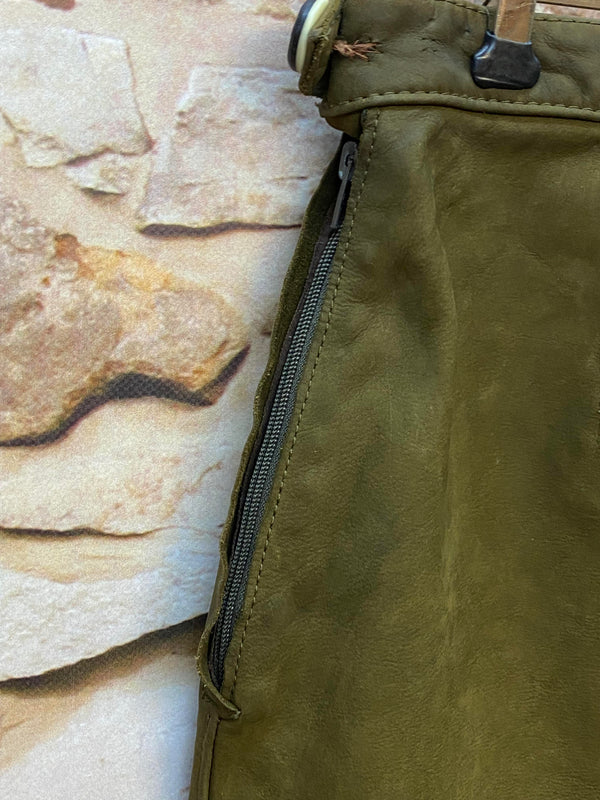 Vintage Damen Kniebundlederhose Olivgrün – ca. Gr. 44