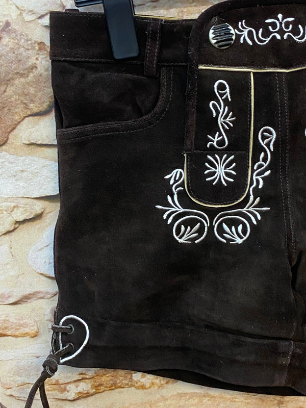 Kurze Trachtenlederhose Damen dunkelbraun – Gr. M