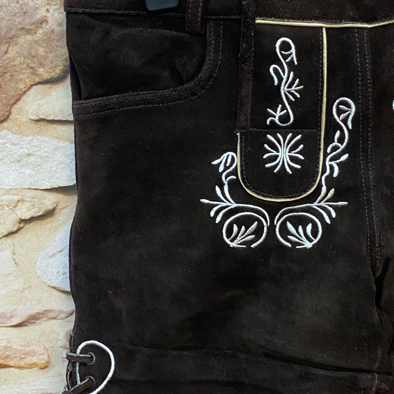 Kurze Trachtenlederhose Damen dunkelbraun – Gr. M