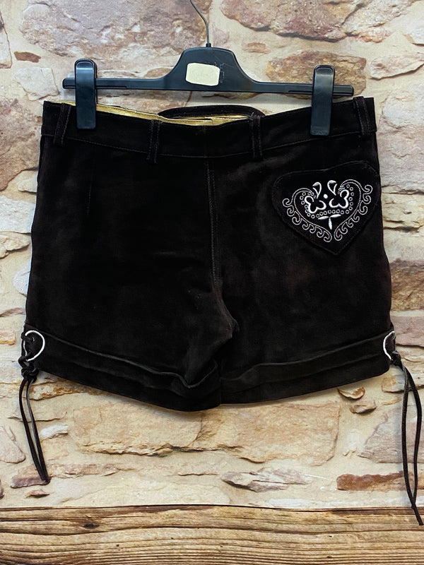 Kurze Trachtenlederhose Damen dunkelbraun – Gr. M