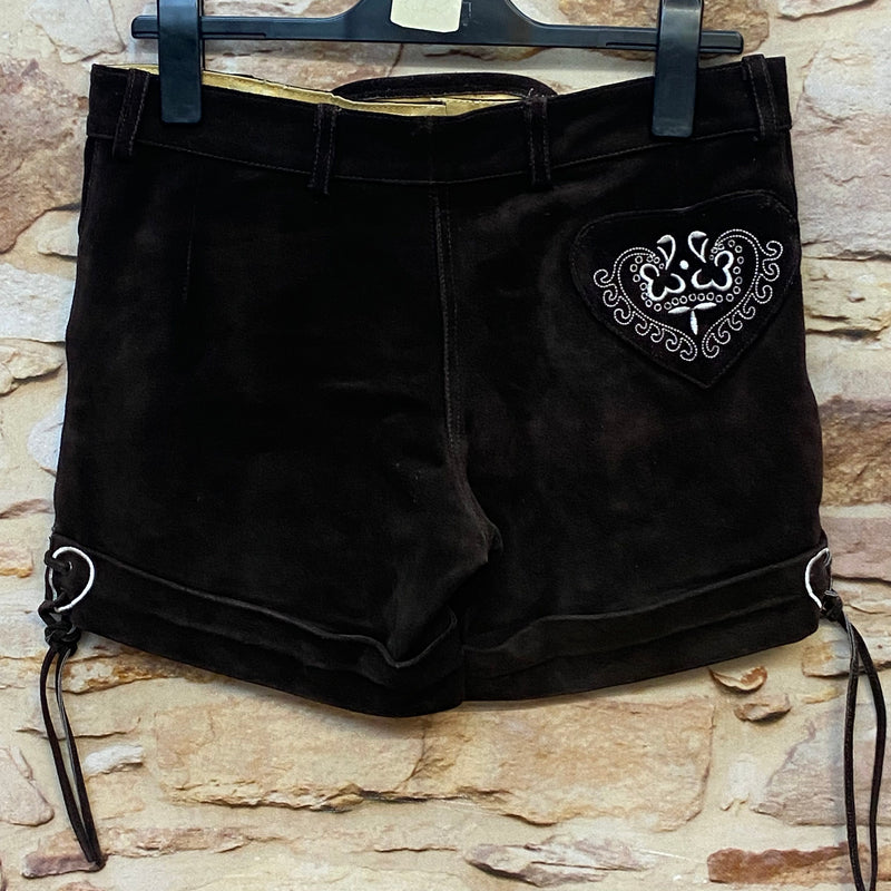 Kurze Trachtenlederhose Damen dunkelbraun – Gr. M