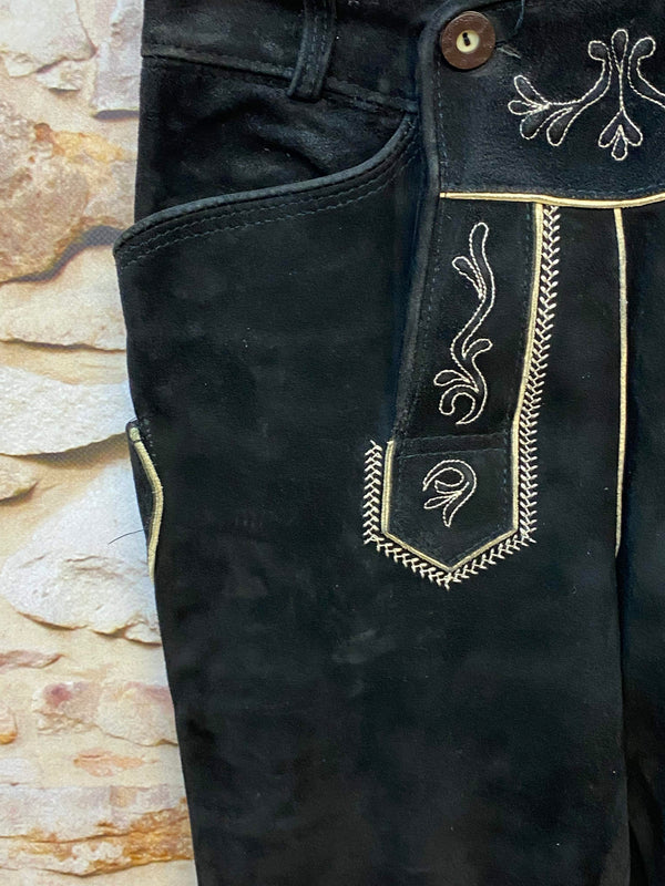 Damen Trachtenlederhose Gr. 34 – schwarz bestickt