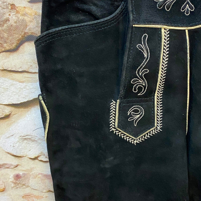 Damen Trachtenlederhose Gr. 34 – schwarz bestickt