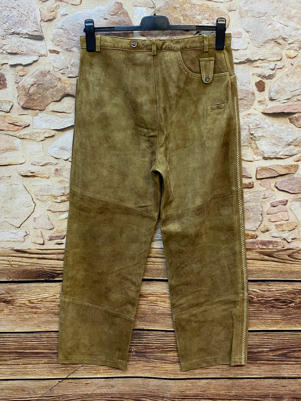 Lange Trachten Lederhose Gr. 26 aus echtem Leder in Braun Rückansicht