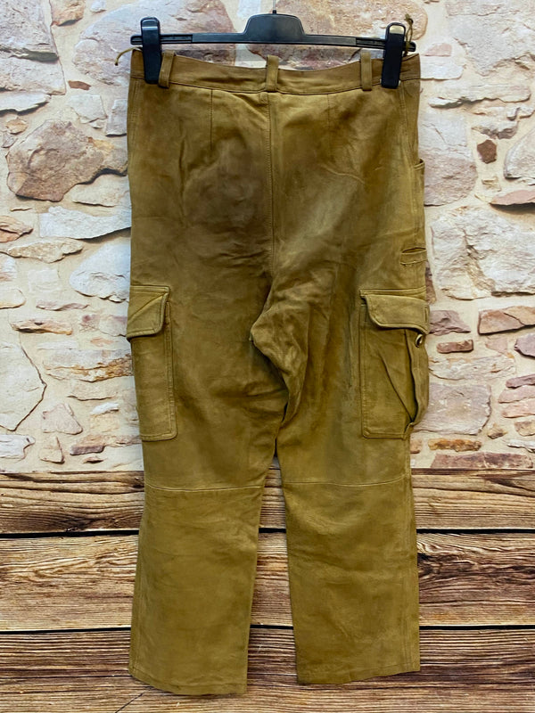„Lange Lederhose Trachtenhose Größe 48 aus echtem Leder in olivbraun mit Beintaschen Ansicht 4“
