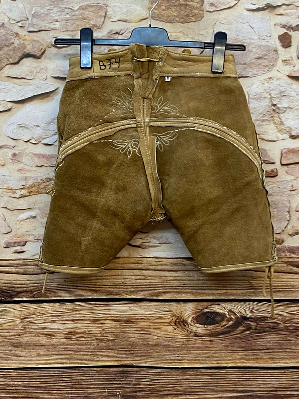 Vintage kurze Lederhose Trachtenhose Hirsch Stickerei beige Gr. 36