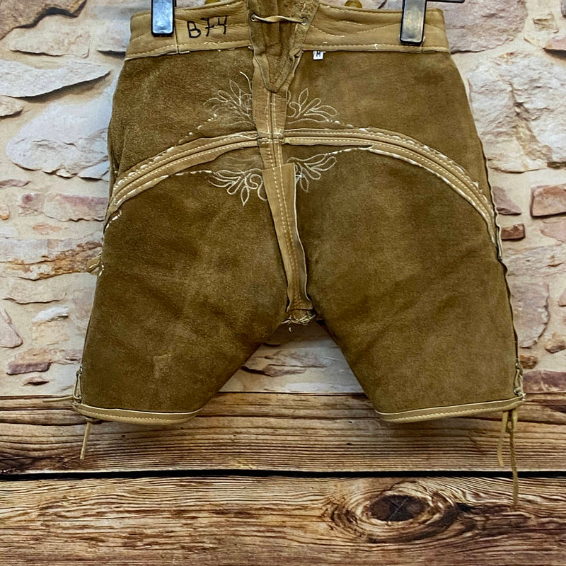 Vintage kurze Lederhose Trachtenhose Hirsch Stickerei beige Gr. 36
