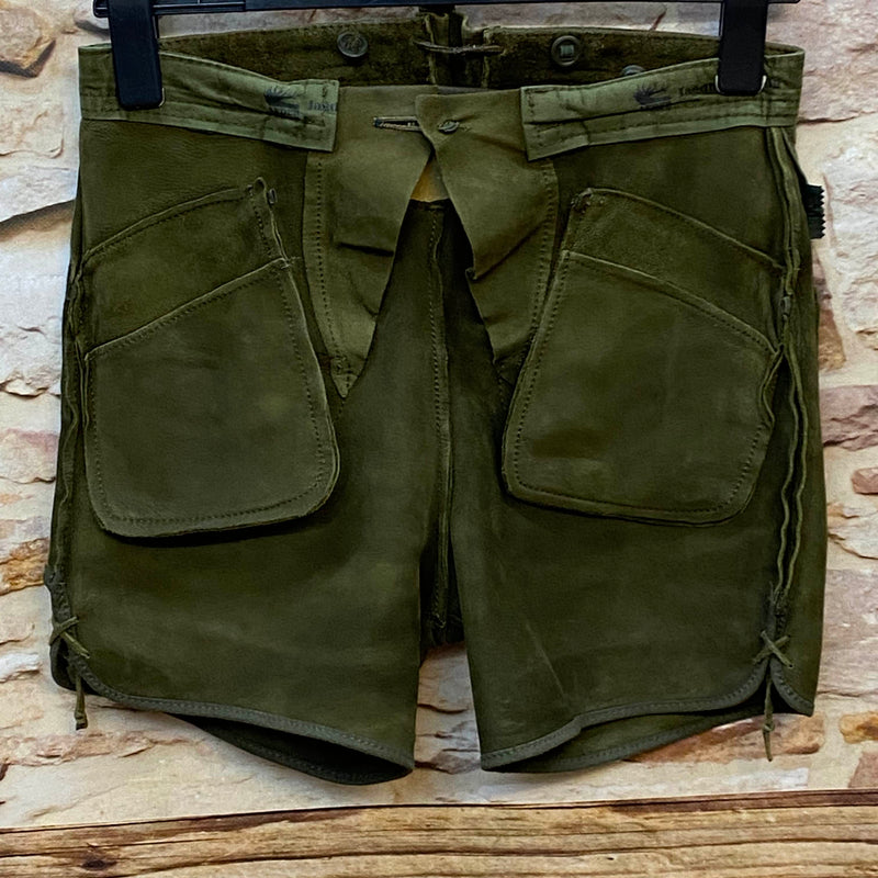 Kurze Trachtenlederhose Gr. 46 in Olivgrün aus Leder