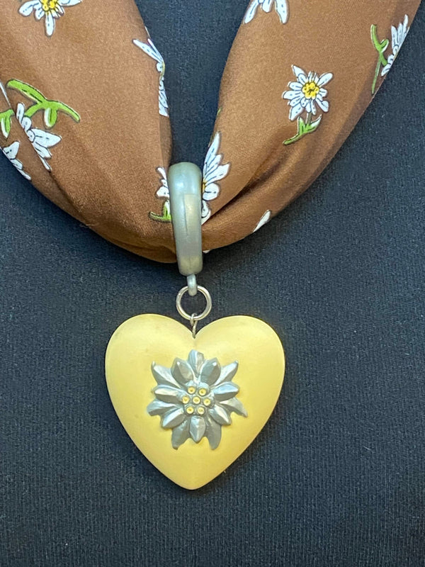 Trachtenhalstuch Braun mit Herz-Anhänger