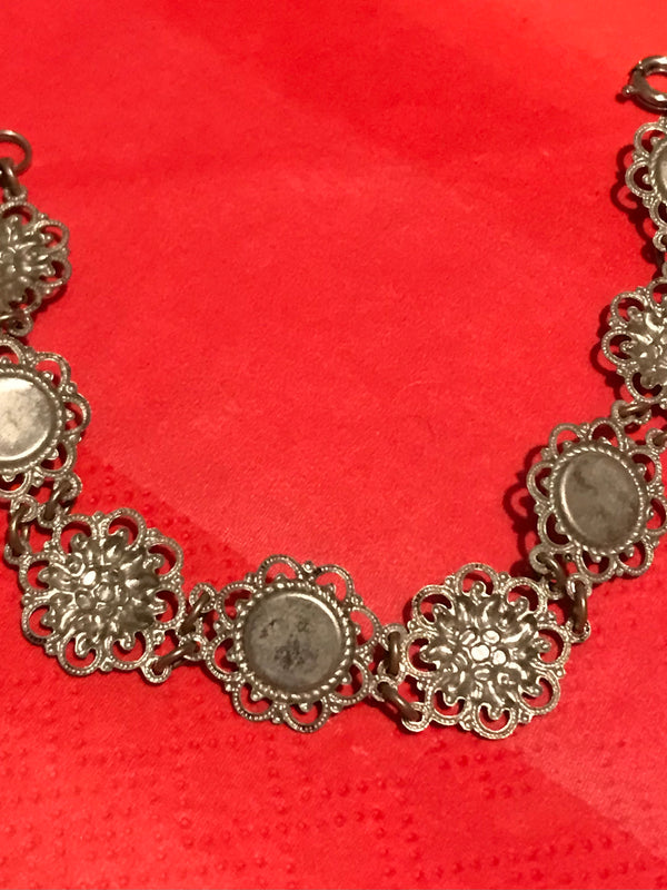 Vintage Trachten ATrachtenarmband Damen – 18 cm, rot/weiß/silber, Edelweiß & Pastesteine, vintagemband Trachtenschmuck Damen