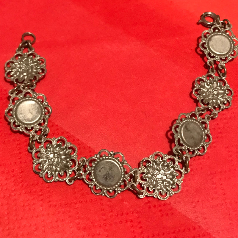 Vintage Trachten ATrachtenarmband Damen – 18 cm, rot/weiß/silber, Edelweiß & Pastesteine, vintagemband Trachtenschmuck Damen