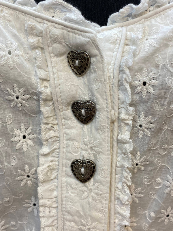 Carmenbluse mit Herzknöpfen – Größe 36