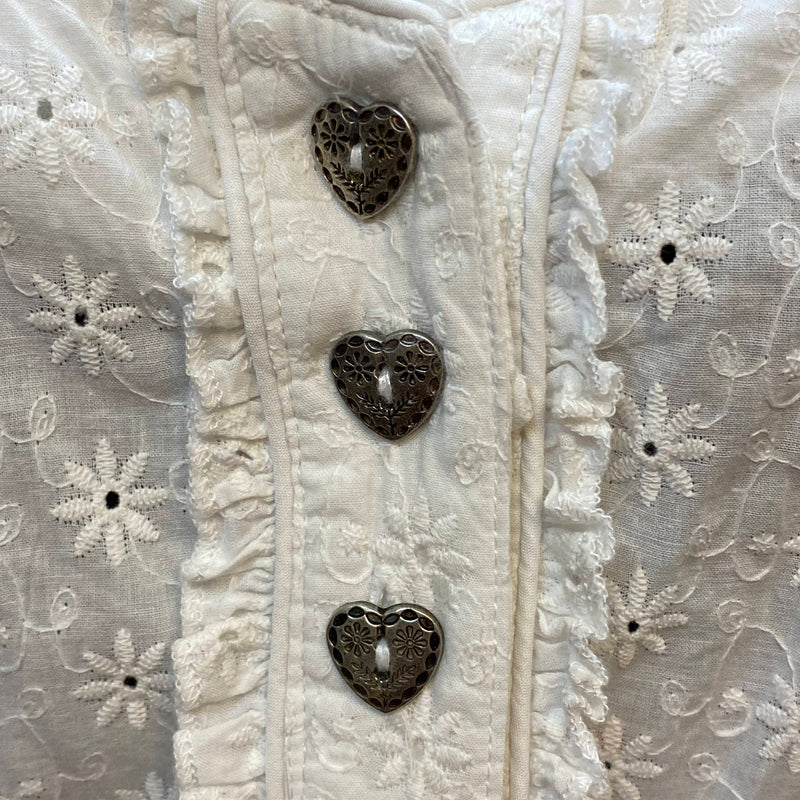 Carmenbluse mit Herzknöpfen – Größe 36