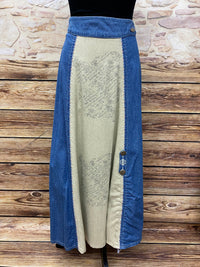 Damen-Trachten-Jeansrock Gr. 38 in Blau mit Natur-Einsätzen und floralen Prints