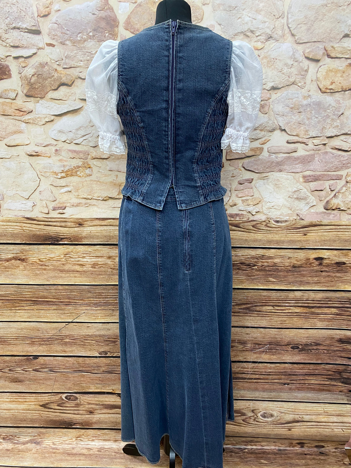 Landhaus Kleid lang, Rock und Mieder Trachten Zweiteiler Jeans Gr.40