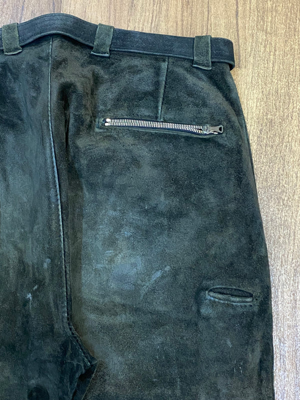 Trachtenkniebundhose aus Leder dunkelgrün Vintage Herren, Gr.46