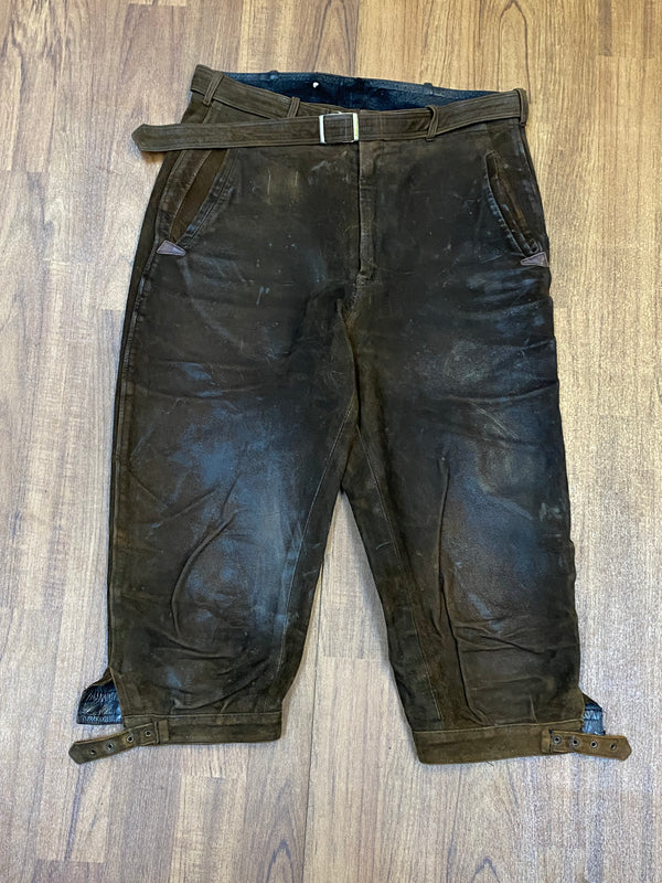 Alte Kniebund-Trachtenlederhose vón Leder Nübler aus München Gr.44, Vintage Dunkelbraun