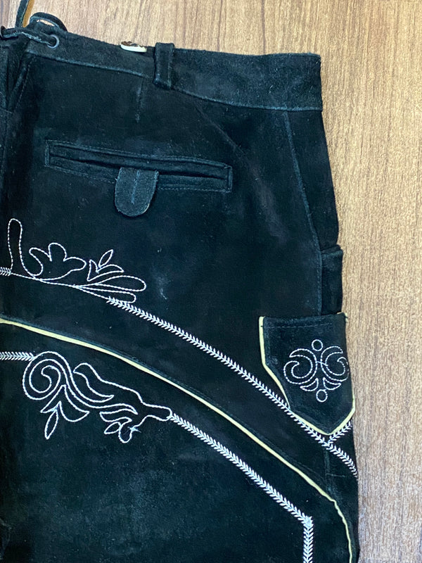 Schwarze Trachtenlederhose Kniebund Trachten  Herren Bund 102, Gr.54