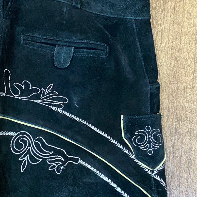 Schwarze Trachtenlederhose Kniebund Trachten  Herren Bund 102, Gr.54