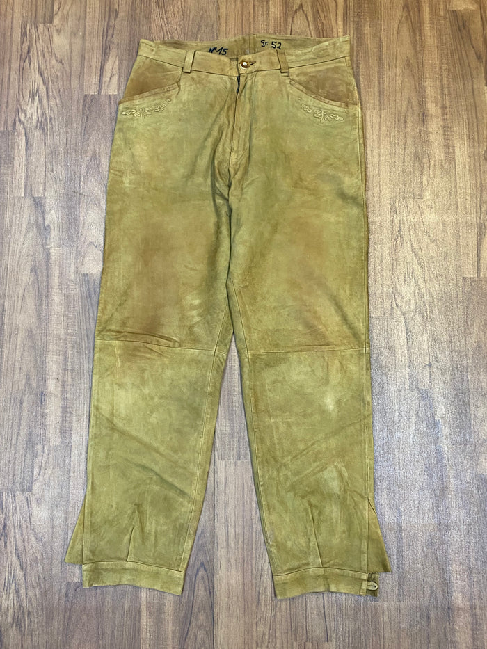 Lange Trachtenlederhose aus Echtleder Lederhose Herren Gr.52 in olive