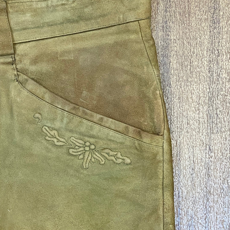 Lange Trachtenlederhose aus Echtleder Lederhose Herren Gr.52 in olive