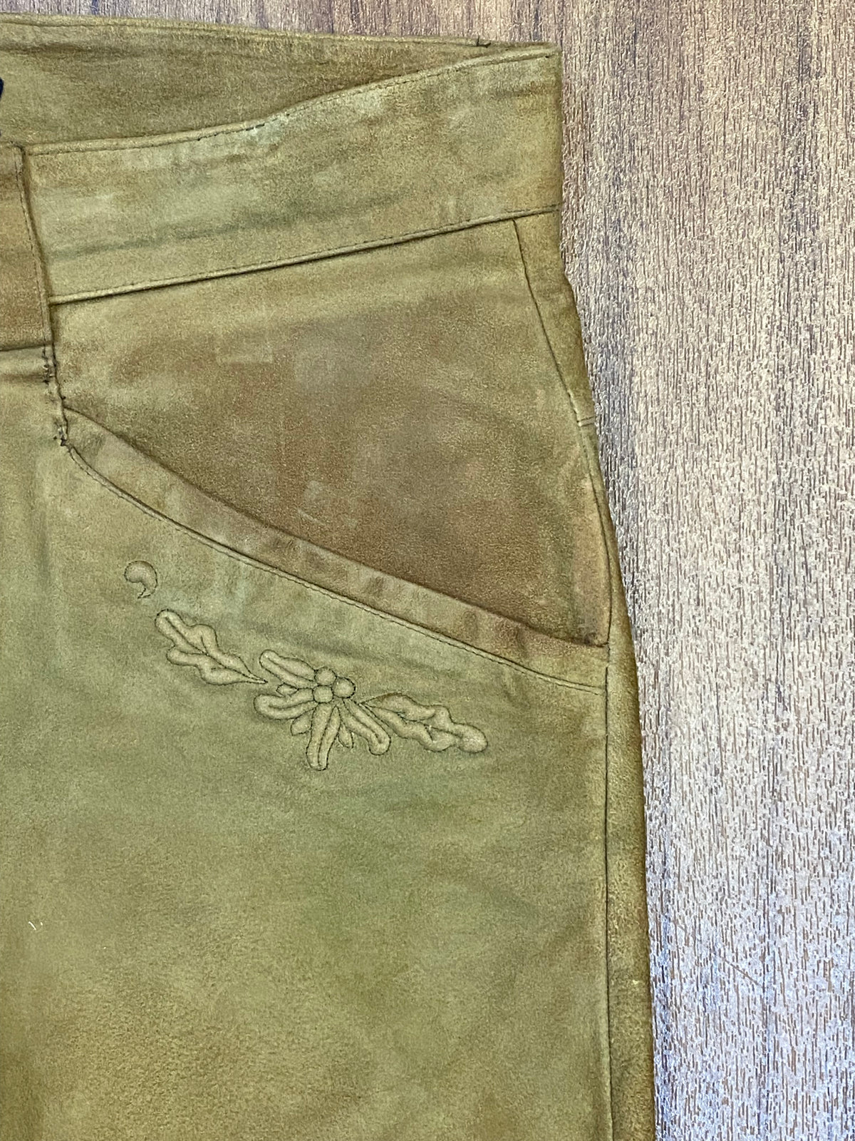 Lange Trachtenlederhose aus Echtleder Lederhose Herren Gr.52 in olive