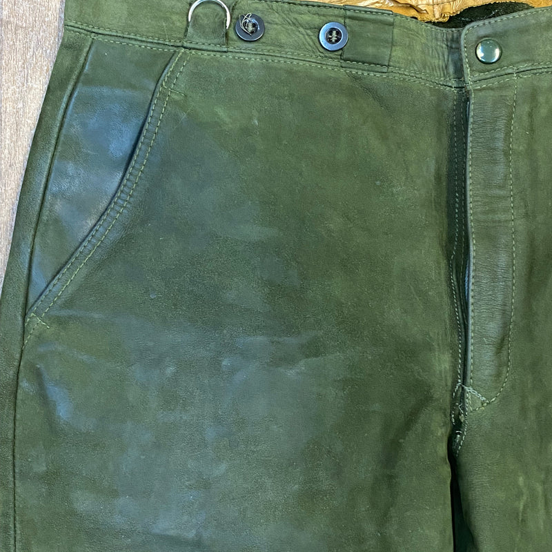 Krachlederne Bequeme Kniebund Lederhose Glattleder grün Bund 96, Gr.52