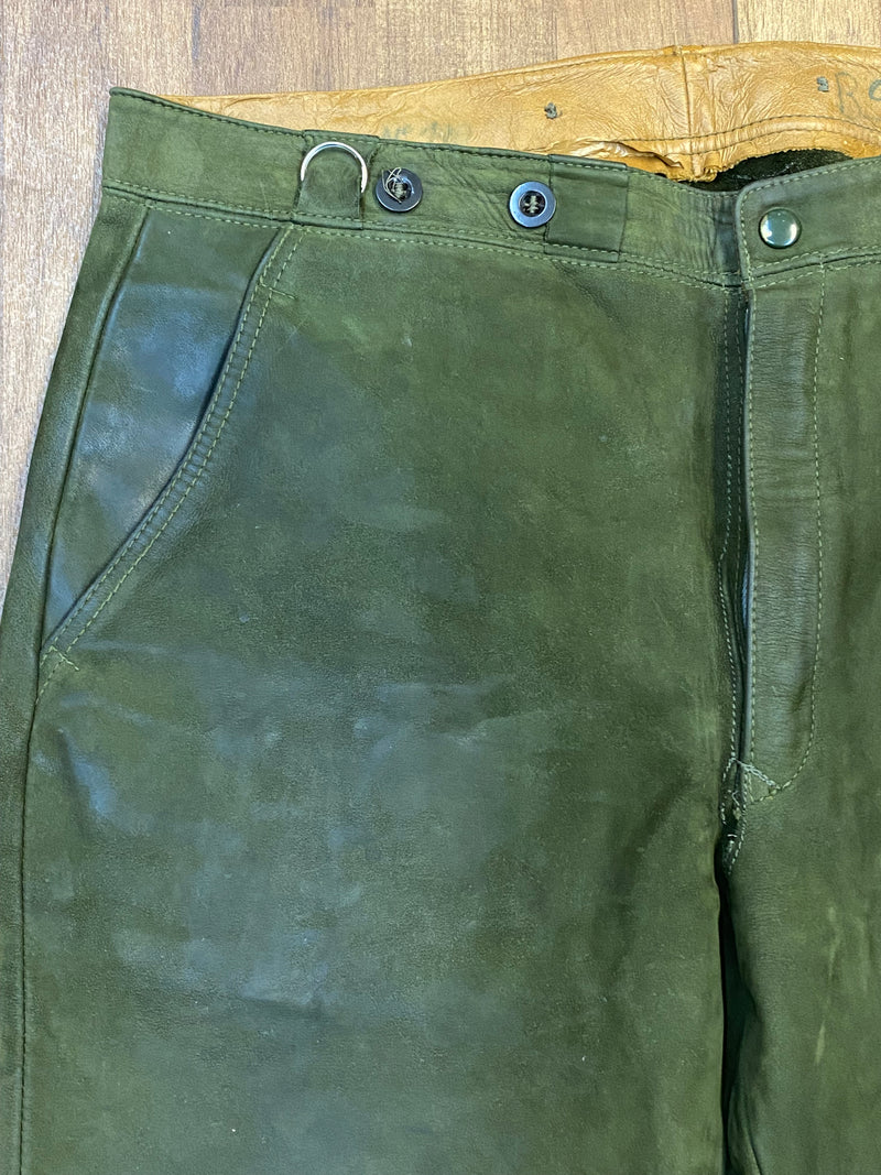 Krachlederne pantalon en cuir confortable jusqu'aux genoux en cuir lisse ceinture verte 96, taille 52