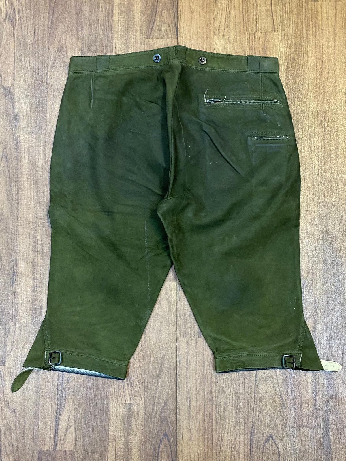 Krachlederne pantalon en cuir confortable jusqu'aux genoux en cuir lisse ceinture verte 96, taille 52