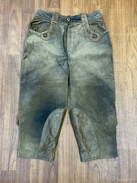 Damen Trachtenlederhose Kniebundlederhose Gr.40 Vintage Bund 76 cm, grün