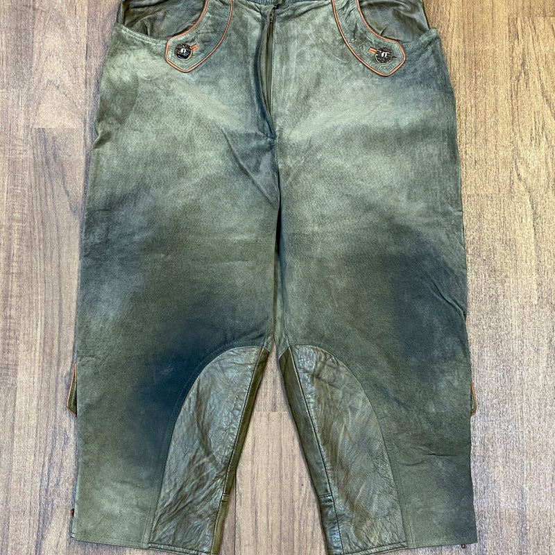 Damen Trachtenlederhose Kniebundlederhose Gr.40 Vintage Bund 76 cm, grün