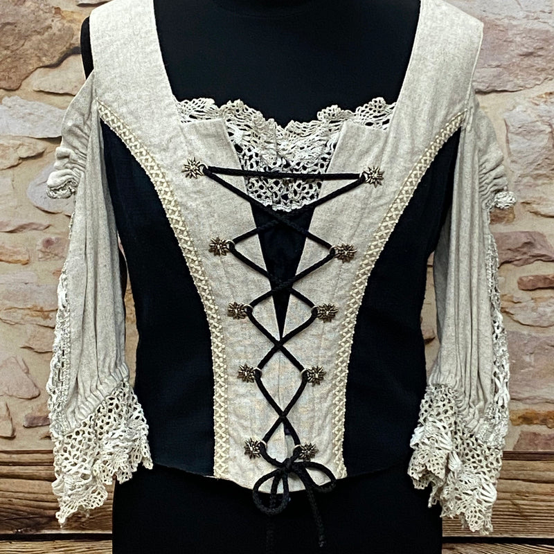 Vintage Trachtenmieder mit Carmenärmeln Größe 42