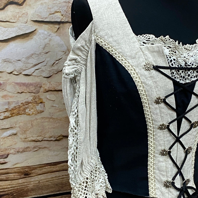 Vintage Trachtenmieder mit Carmenärmeln Größe 42