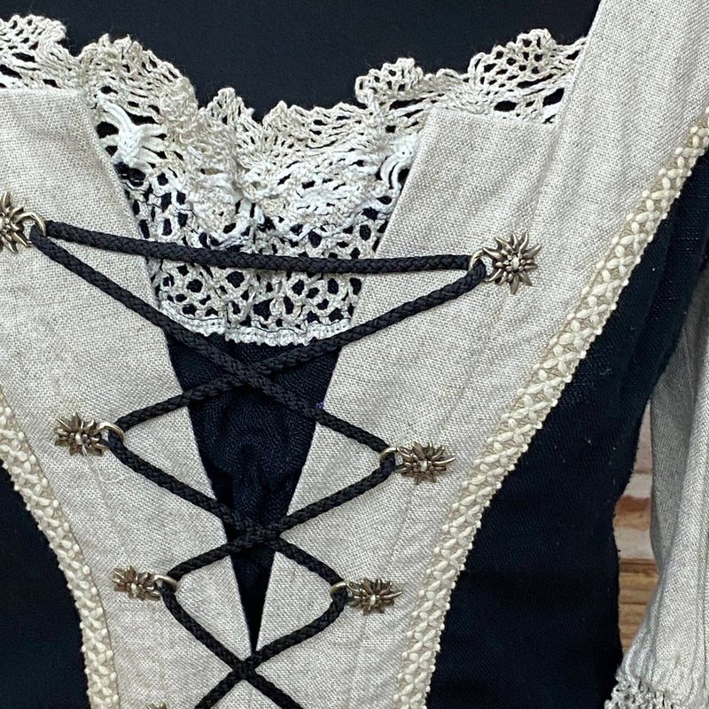 Vintage Trachtenmieder mit Carmenärmeln Größe 42