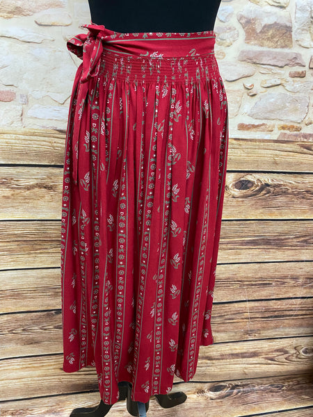 Lange Vintage Trachtenschürze Schürze für Trachtenkleid rot gemustert 