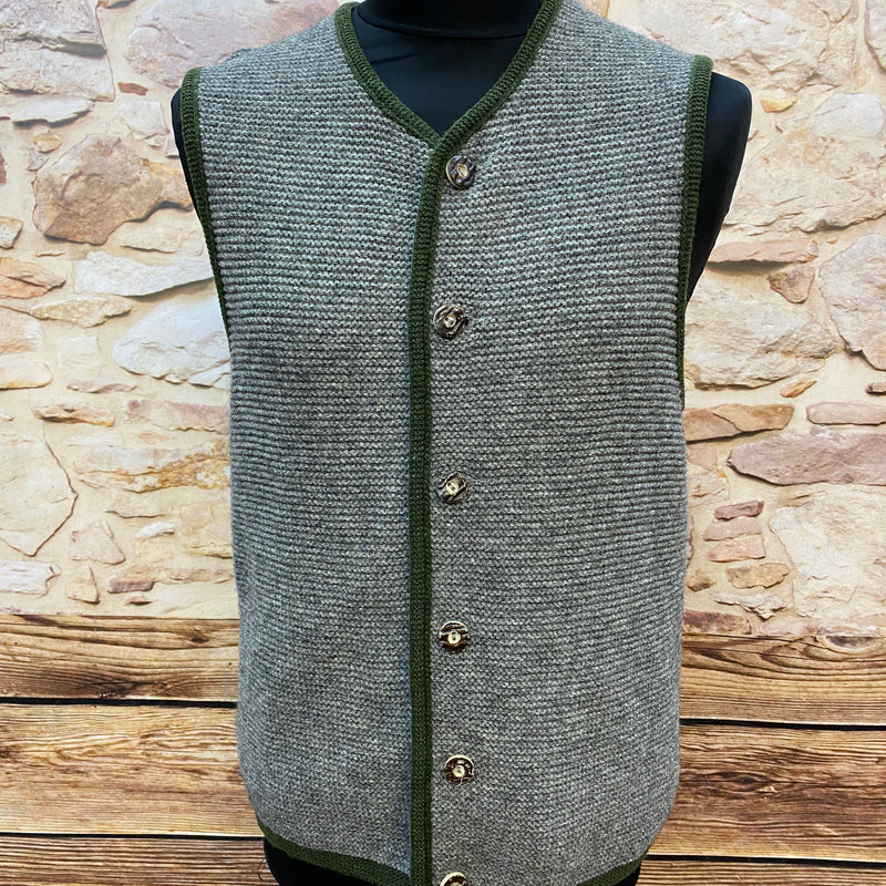 Trachten-Strickweste aus reiner Schurwolle in Grau, Gr.50