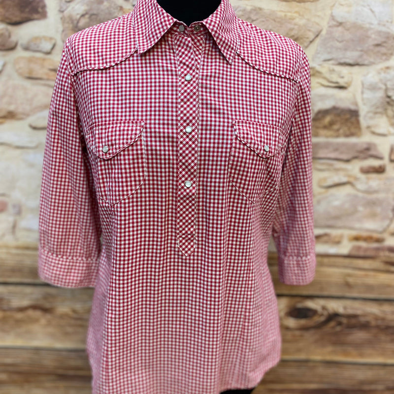 Rot-weiße Trachtenbluse aus reiner Baumwolle, Gr.40