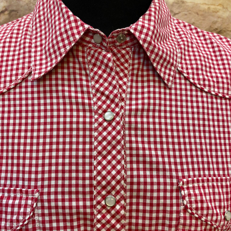 Rot-weiße Trachtenbluse aus reiner Baumwolle, Gr.40