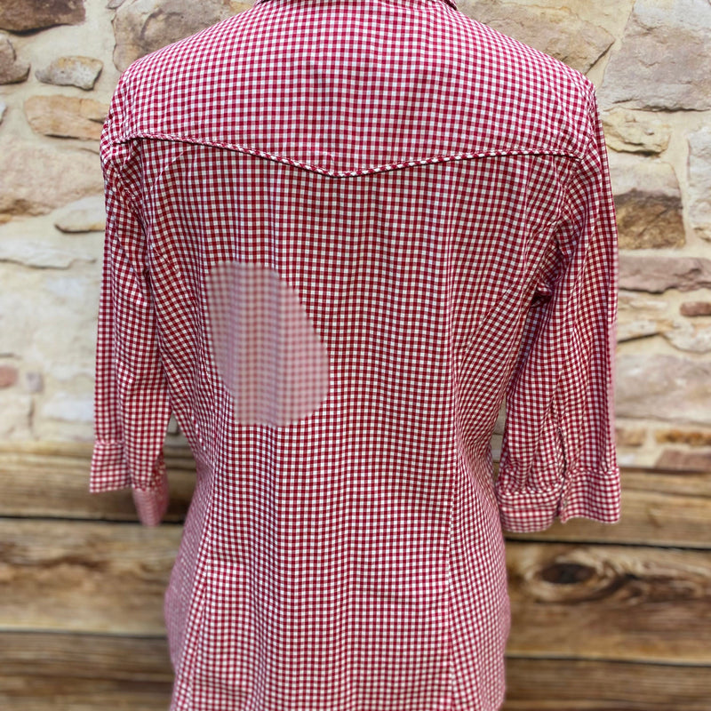 Rot-weiße Trachtenbluse aus reiner Baumwolle, Gr.40