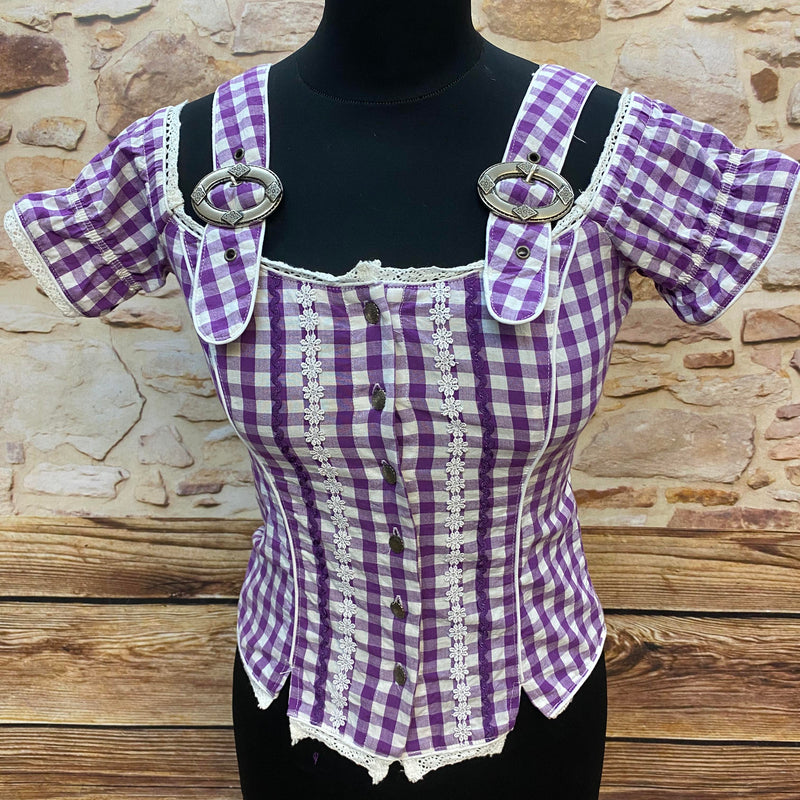 Trachtenbluse in lila/weiß Gr.32, kariert