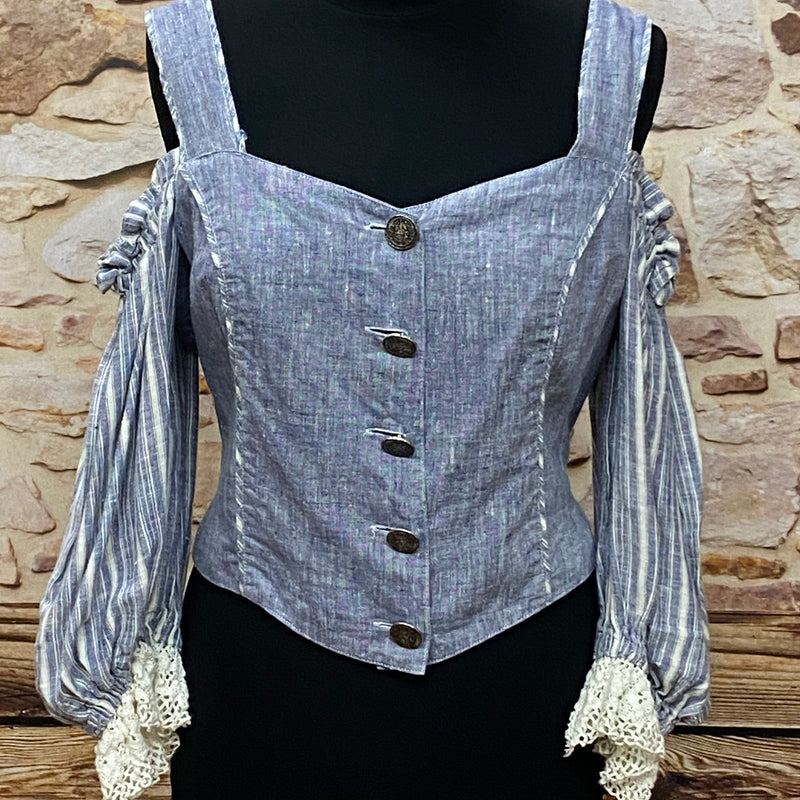 Trachtenbluse im Corsagen-Look Trachten-Oberteil Jeans Gr.40