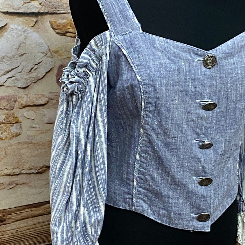 Trachtenbluse - Corsagen-Look – Graublau - Größe 40, Ansicht 2