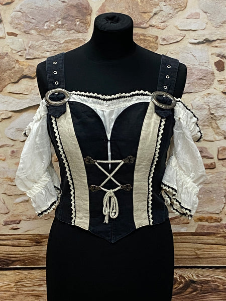 Damen Trachtenmieder von Siebenstein – Schwarz/Beige, Größe 36 Landhausstil
