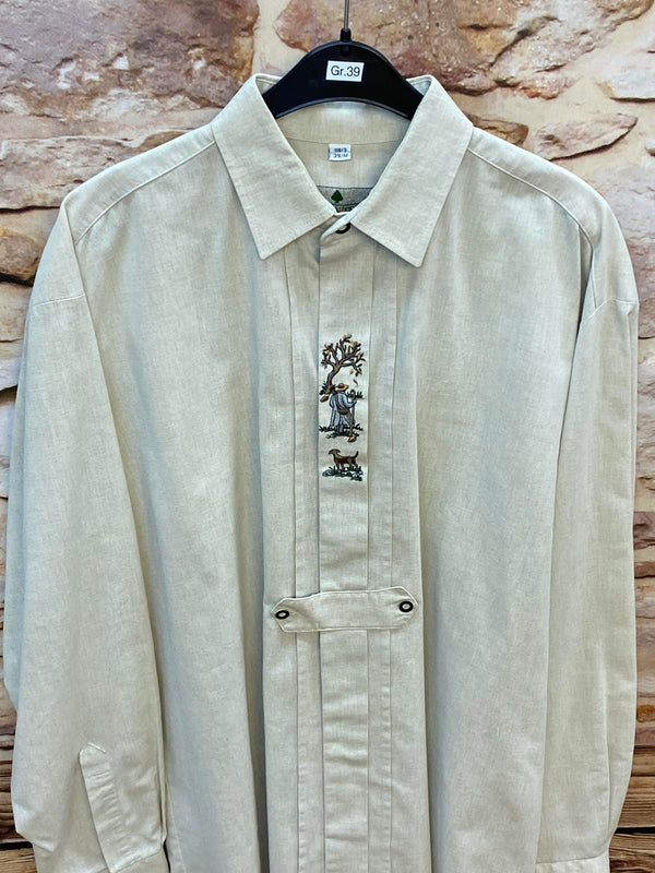 Vintage Trachtenhemd Herren mit Stickerei – Naturweiß – Gr. 39/M