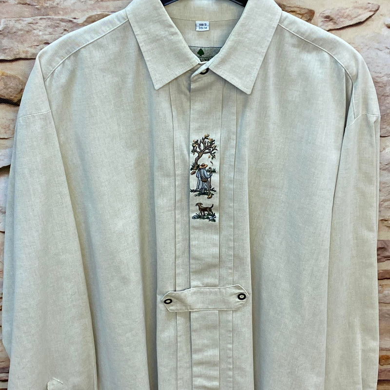 Vintage Trachtenhemd Herren mit Stickerei – Naturweiß – Gr. 39/M
