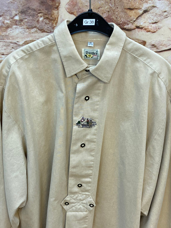 Vintage Trachtenhemd Herren – Beige – Gr. 37/38