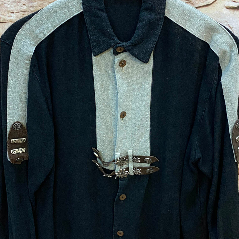 Vintage Trachtenhemd Herren – Schwarz mit Naturweiß – Gr. 39