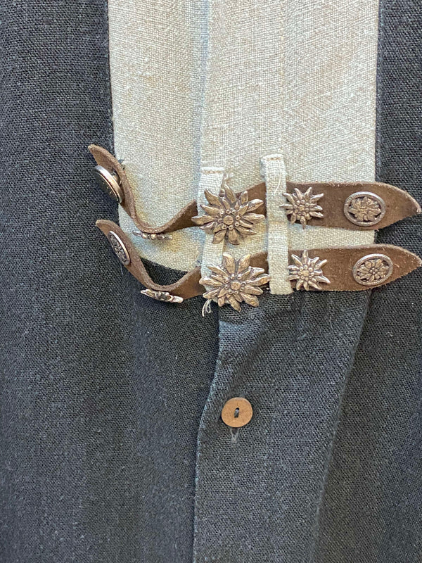 Vintage Trachtenhemd Herren – Schwarz mit Naturweiß – Gr. 39